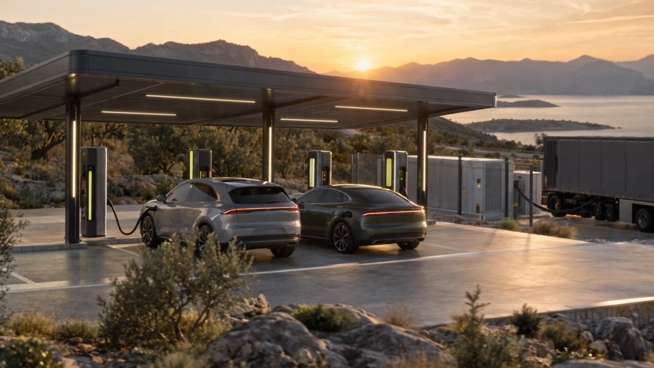 EV charging hub with fixed storage and docked mobile battery