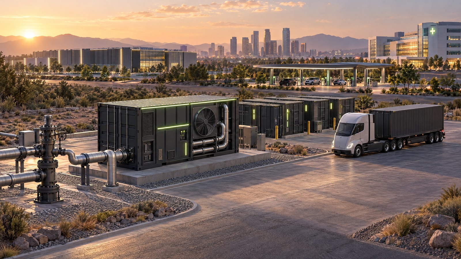 Standalone geothermal charging hub beside urban power demand